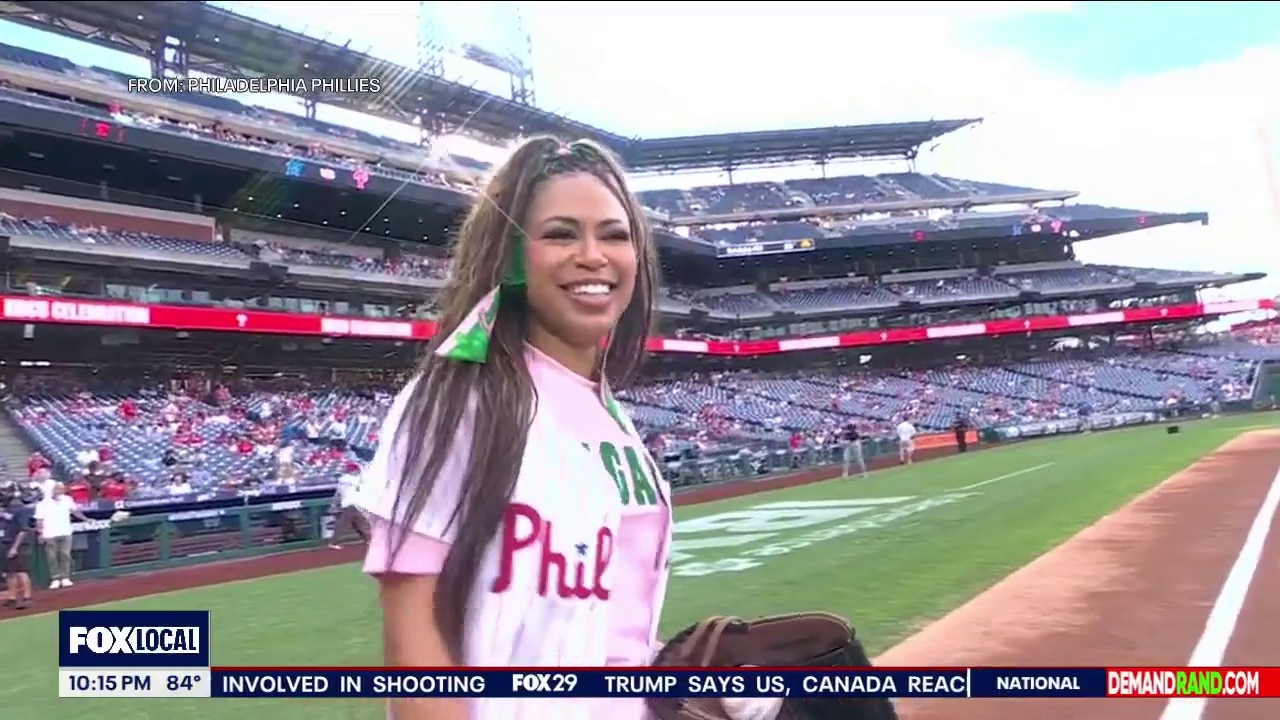 FOX 29's Alex Holley throws out first pitch at Phillies game