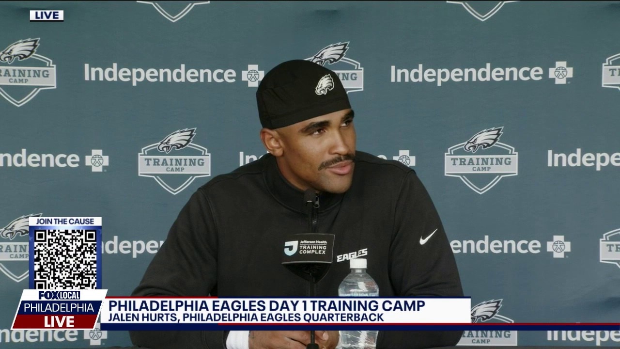 Eagles' QB Jalen Hurts speaks at Day 1 of Training Camp