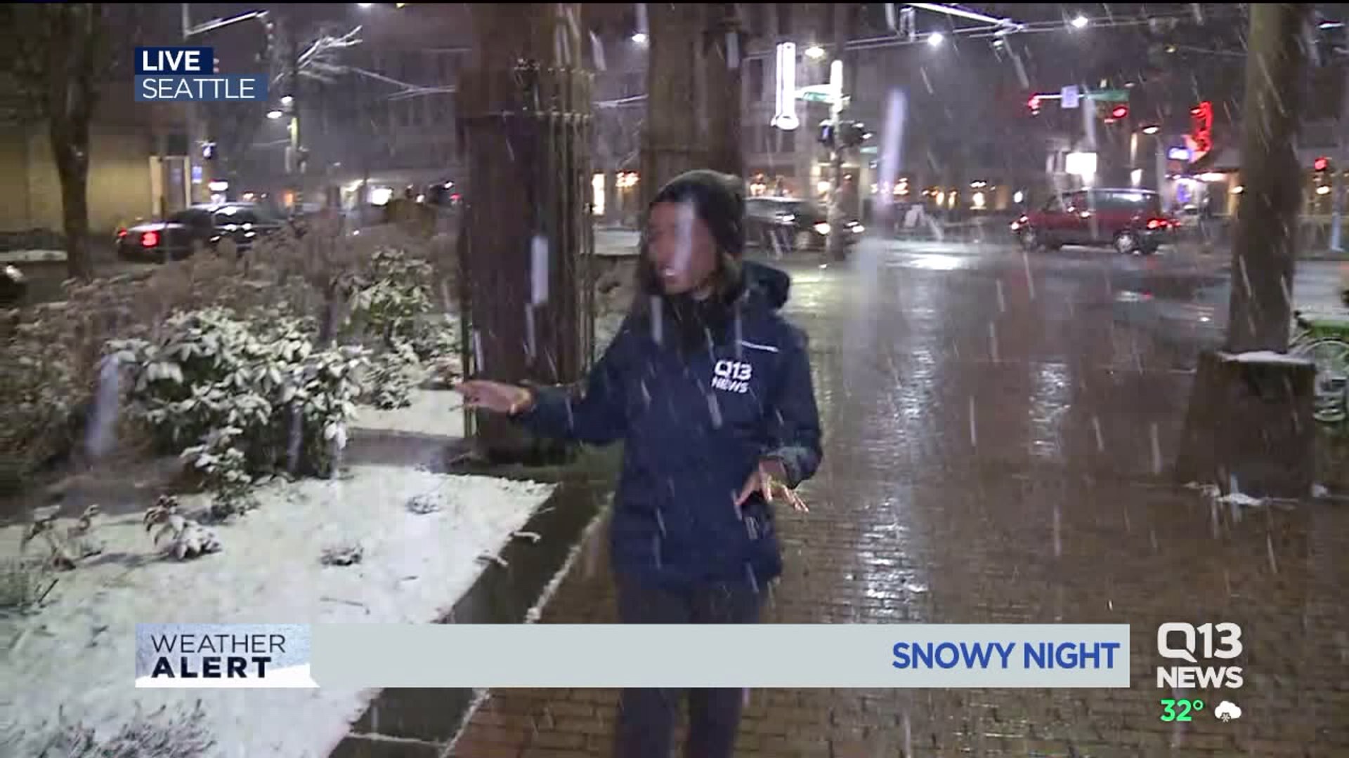 Snowy night in Seattle
