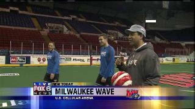 Justin tries his hand at soccer while talking with Milwaukee Wave