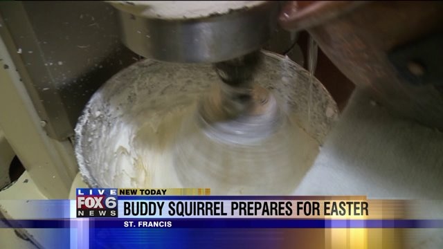 Behind the scenes look: Buddy Squirrel prepares for Easter