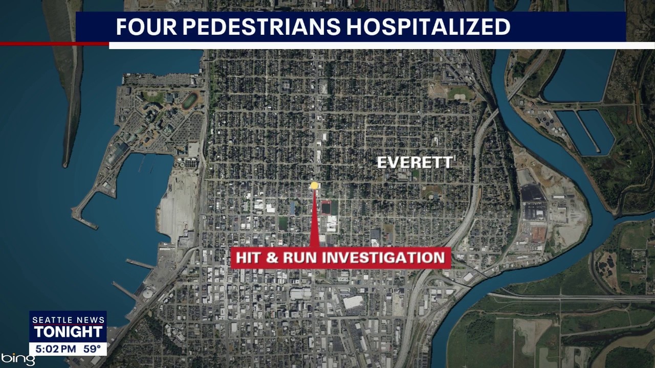 Four pedestrians hurt after stolen car crash in Everett, WA