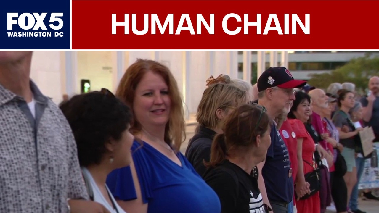 Protesters form human chain outside Kennedy Center to condemn demolition threats