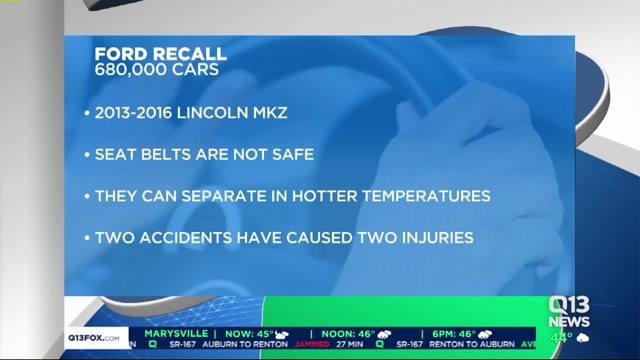 Ford recalls 680,000 cars; seat belts may not hold in crash