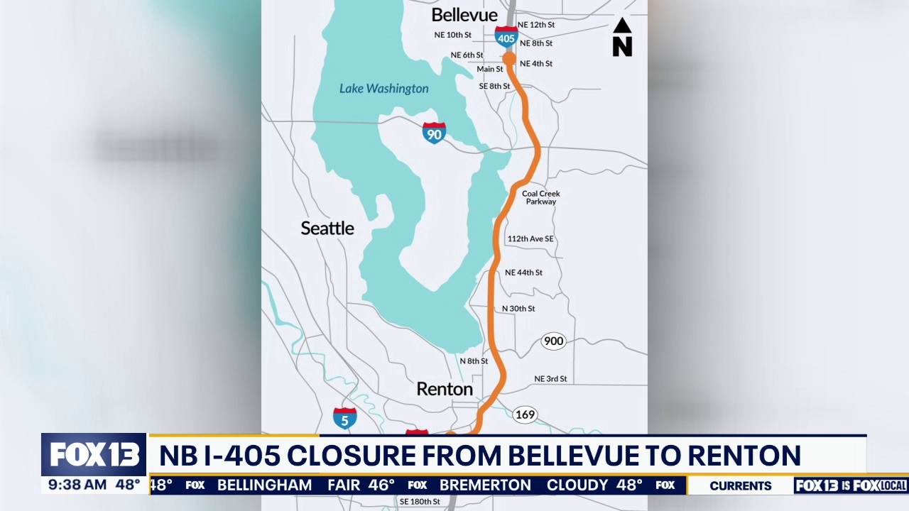 NB I-405 closed between Bellevue, Renton through Monday