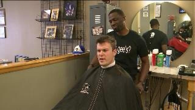 Chip gets his hair worked on at Gee's Clippers