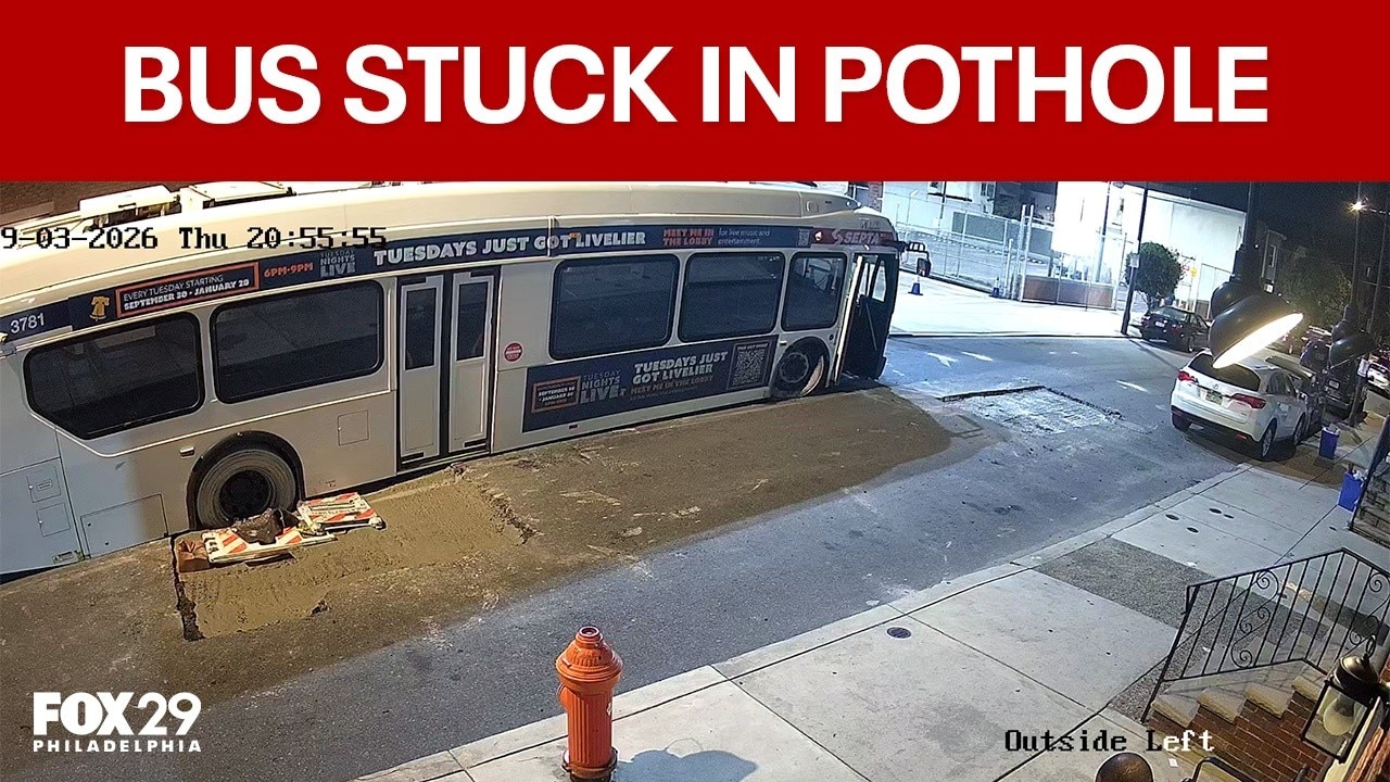 SEPTA bus gets stuck in freshly fixed pothole in Philadelphia