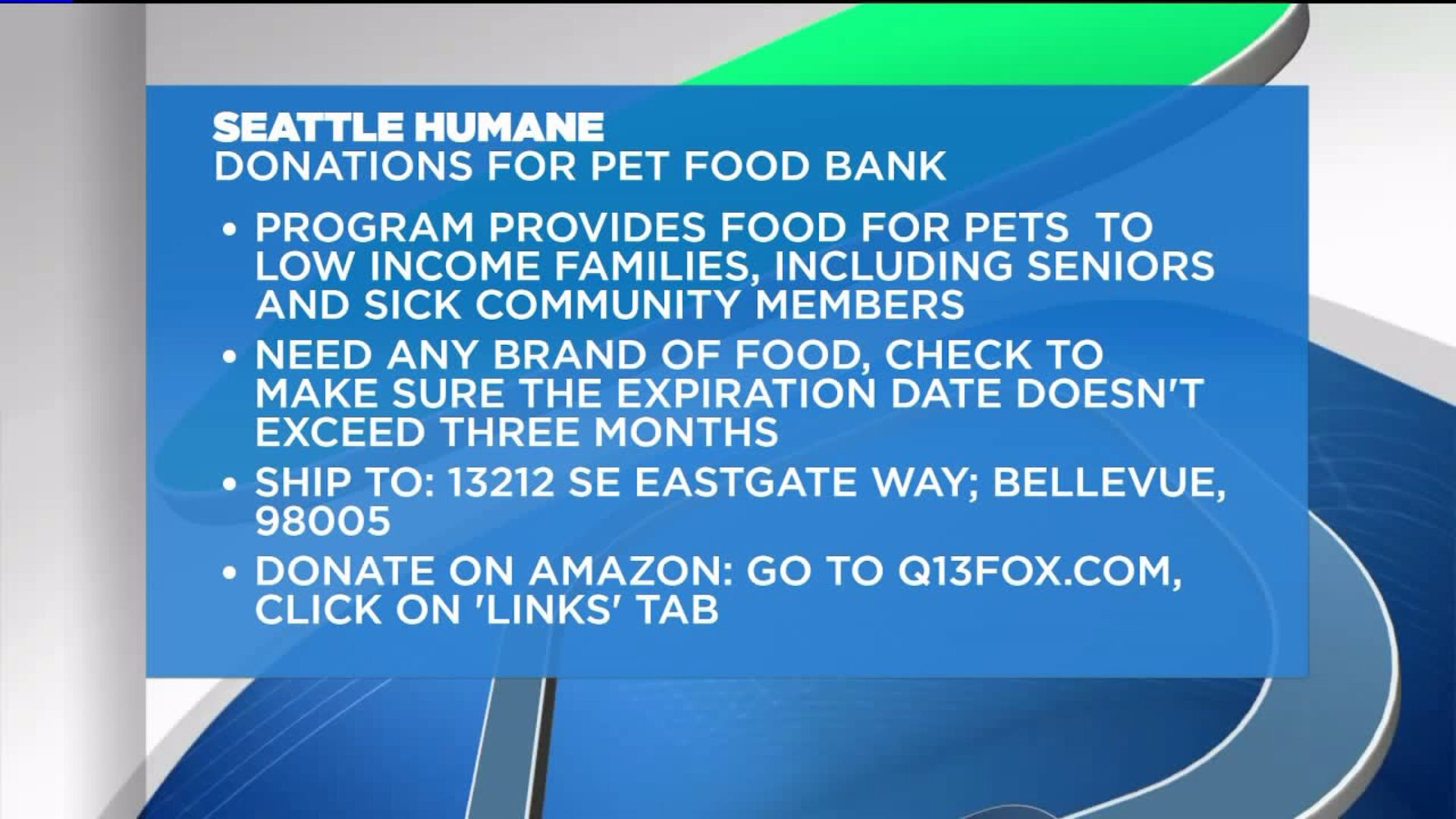 Seattle Humane pet food bank and Chiko