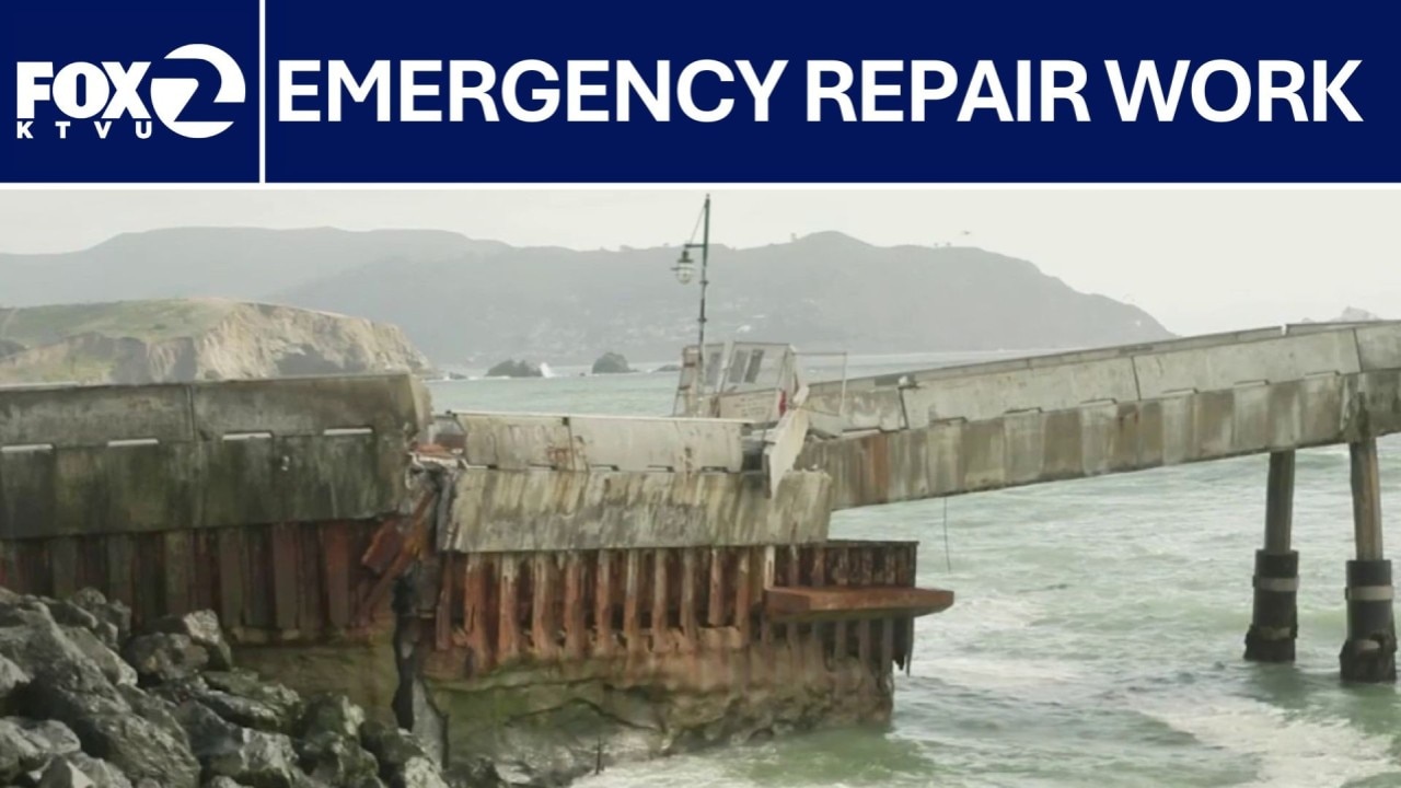 Crews building wall around Pacifica Pier