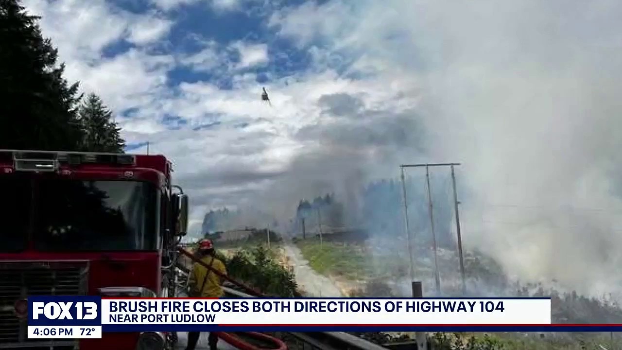 Brush fire closes Highway 104 near Port Ludlow