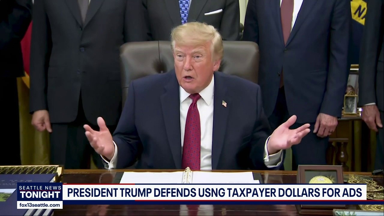 Trump defends using taxpayer money for ads