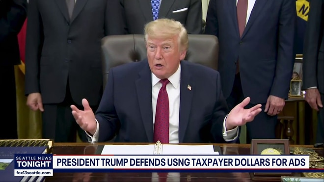 Trump defends using taxpayer money for ads
