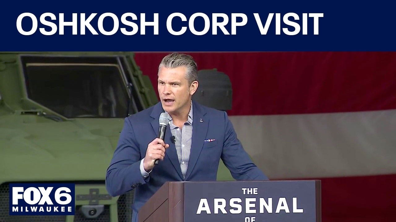 Defense Sec. Pete Hegseth speaks to works at Oshkosh Corp.