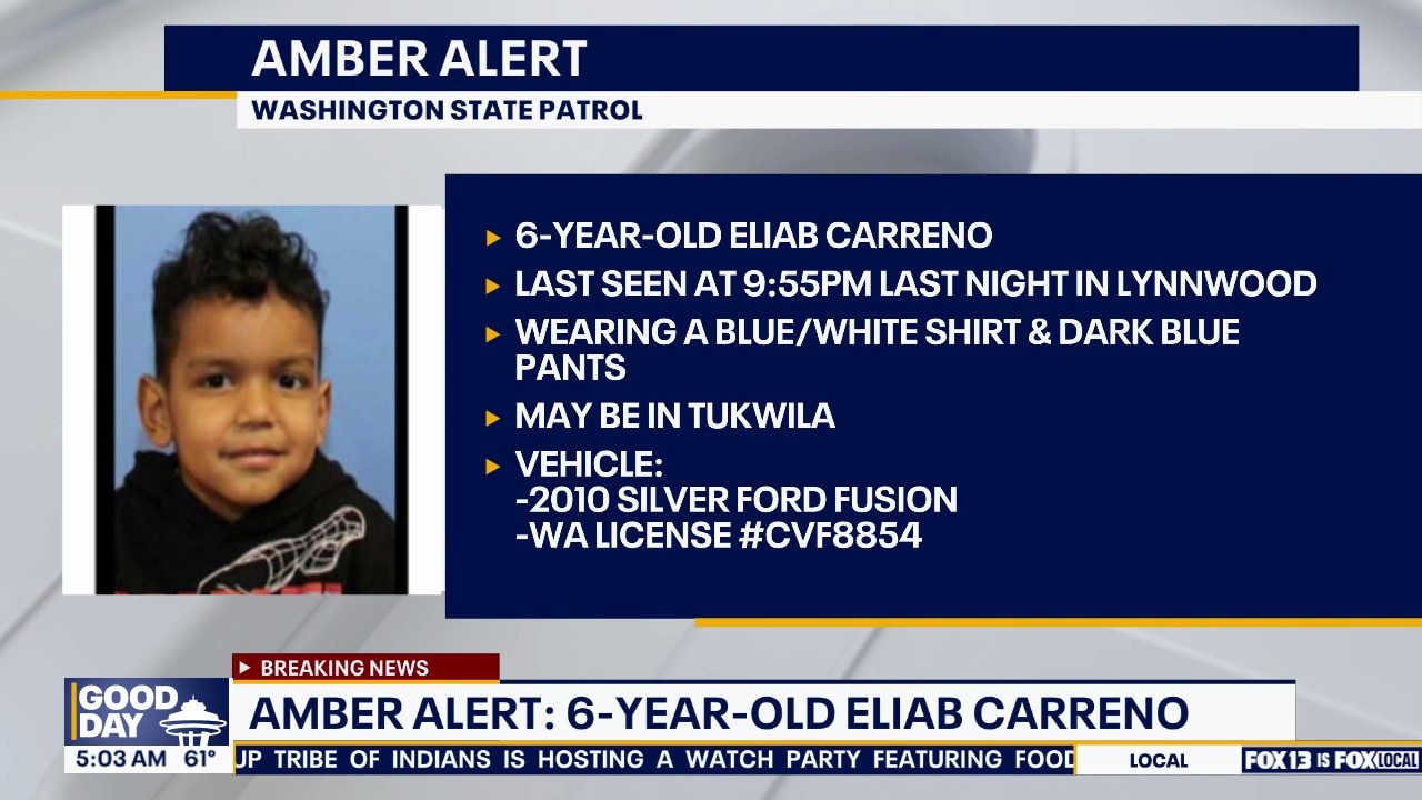 Amber Alert: 6-year-old Eliab Carreno, last seen in Lynnwood, WA