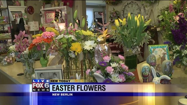 Laura checks out Easter flowers at Twins Flowers