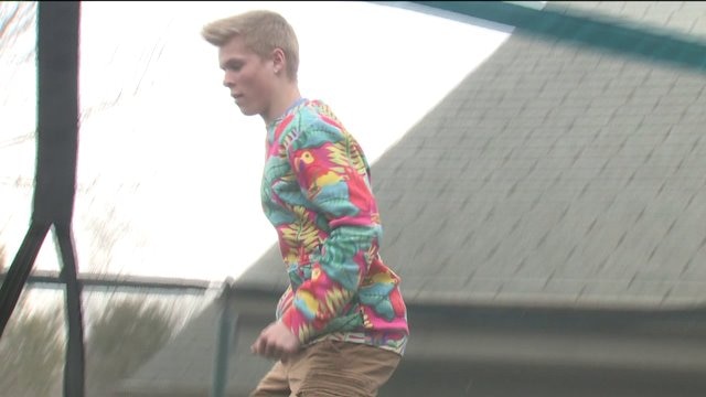 "I use this thing a lot:" Backyard trampoline helps high school slopestyle skier perfect stunts, improve skills