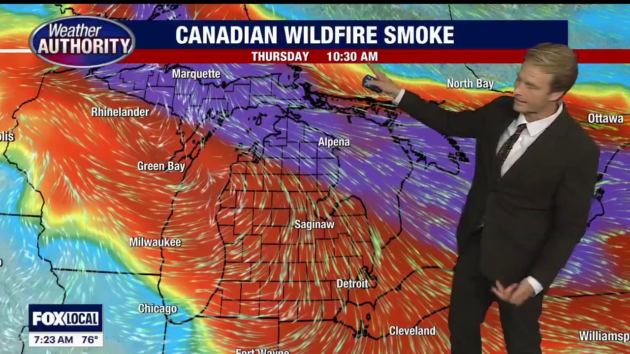 Canadian wildfire smoke impacting SE Michigan air quality
