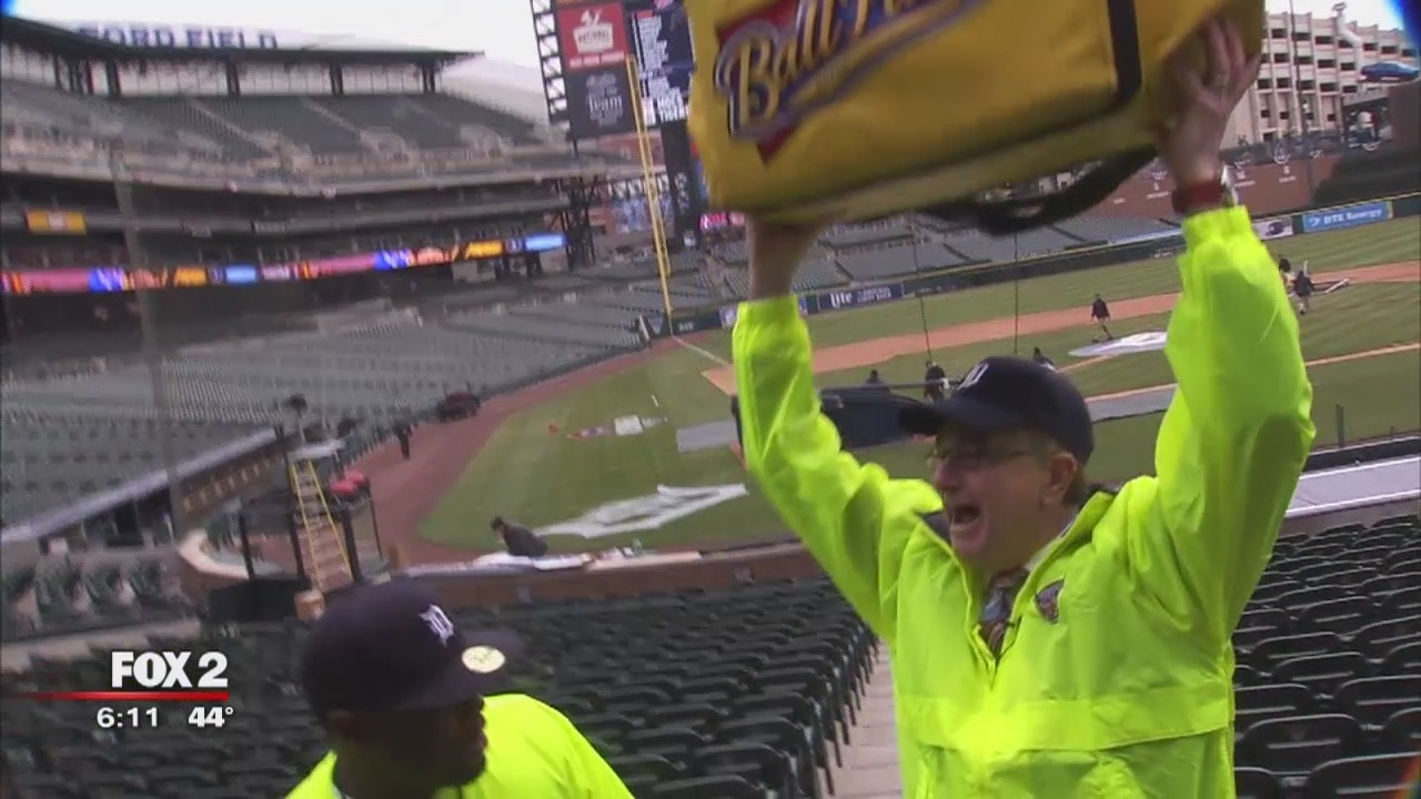 Charlie Langton learns hotdog vending at Comerica Park