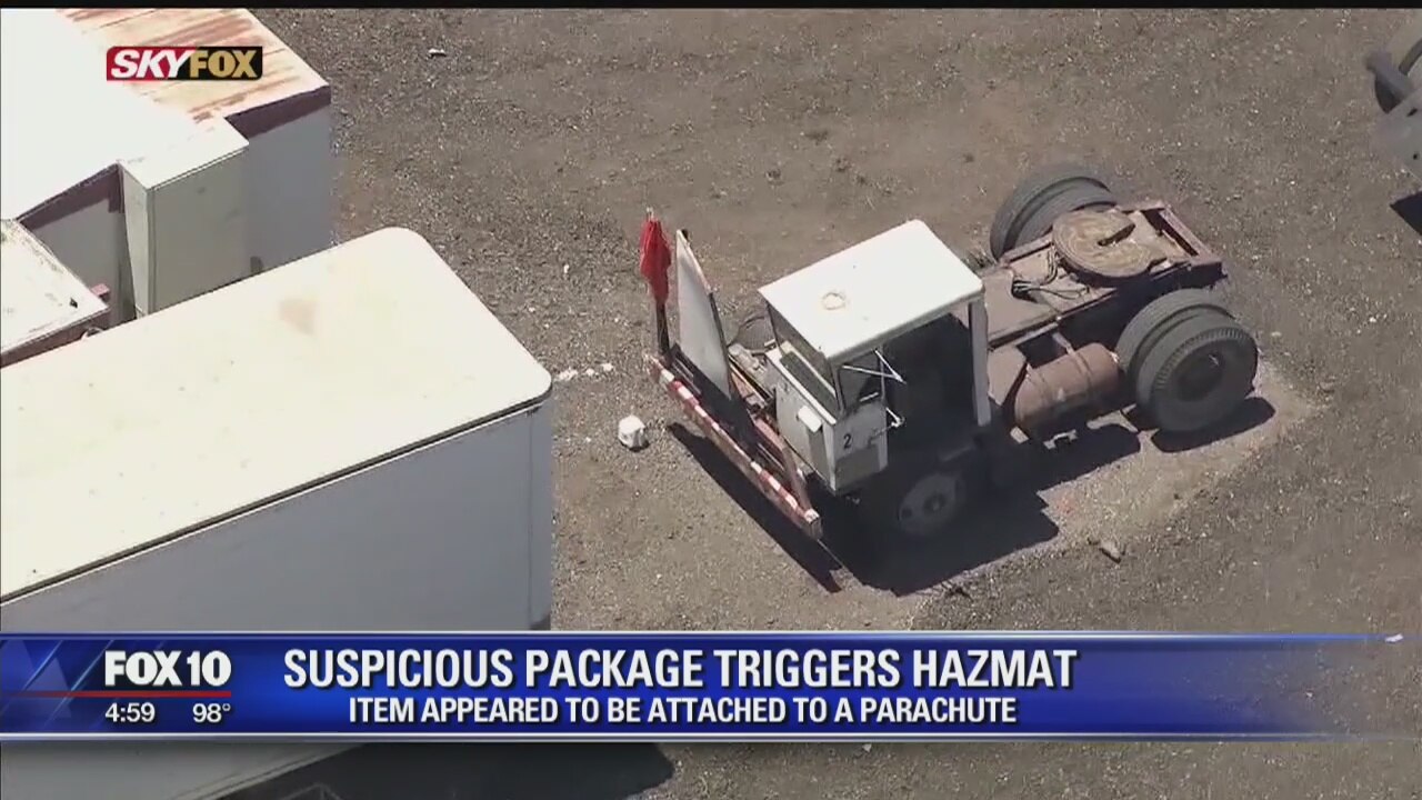Suspicious package apparently parachuted into shipping company yard in Phoenix