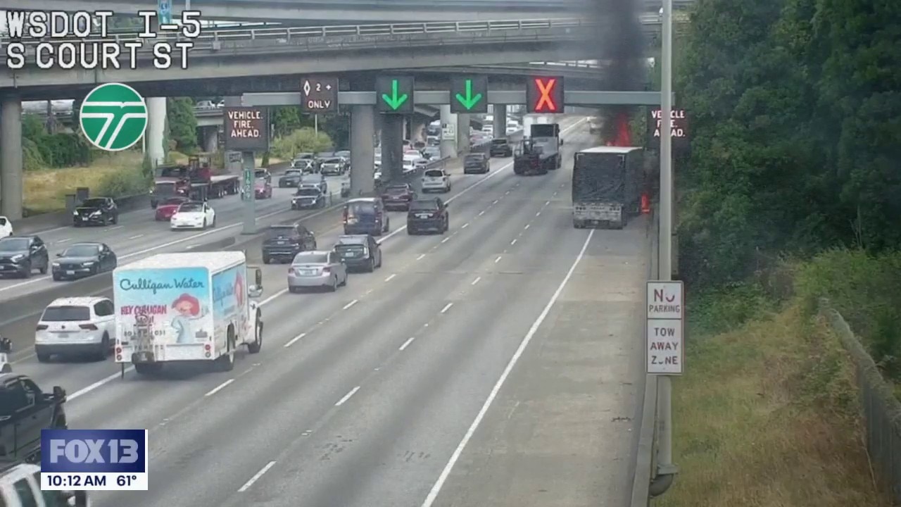 Semi-truck fire on NB I-5 in Downtown Seattle