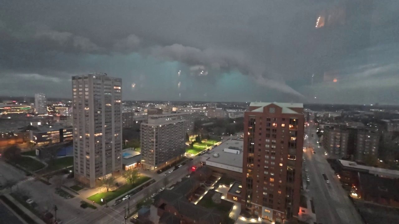 Storm clouds with possible funnel over Milwaukee