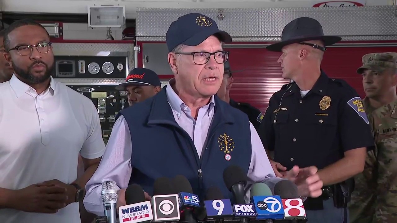 Indiana Gov. Mike Braun speaks after surveying severe storm damage