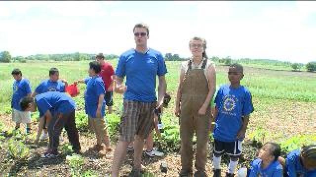 Chip does planting at JCC Day Camp