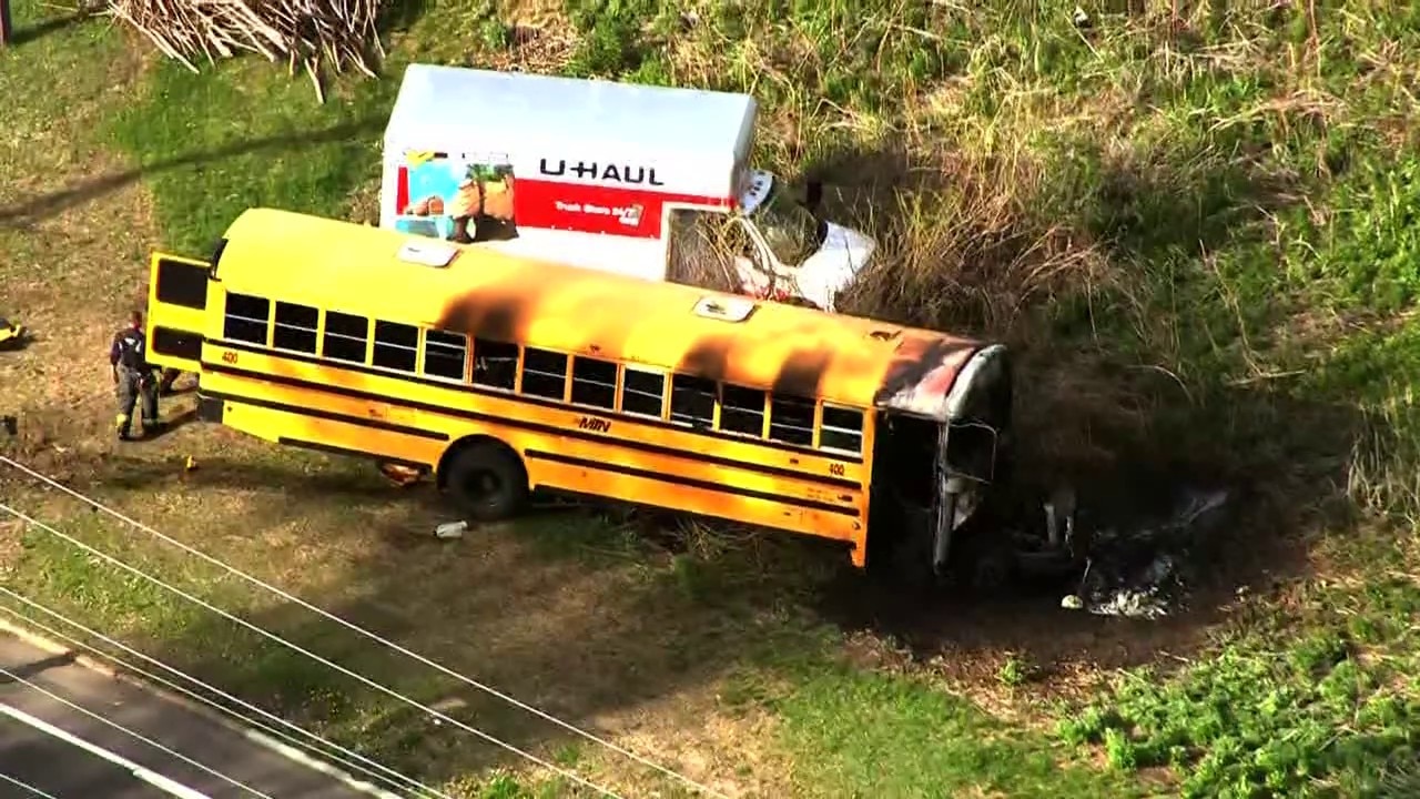 VIDEO: School bus catches fire after crash in Minneapolis