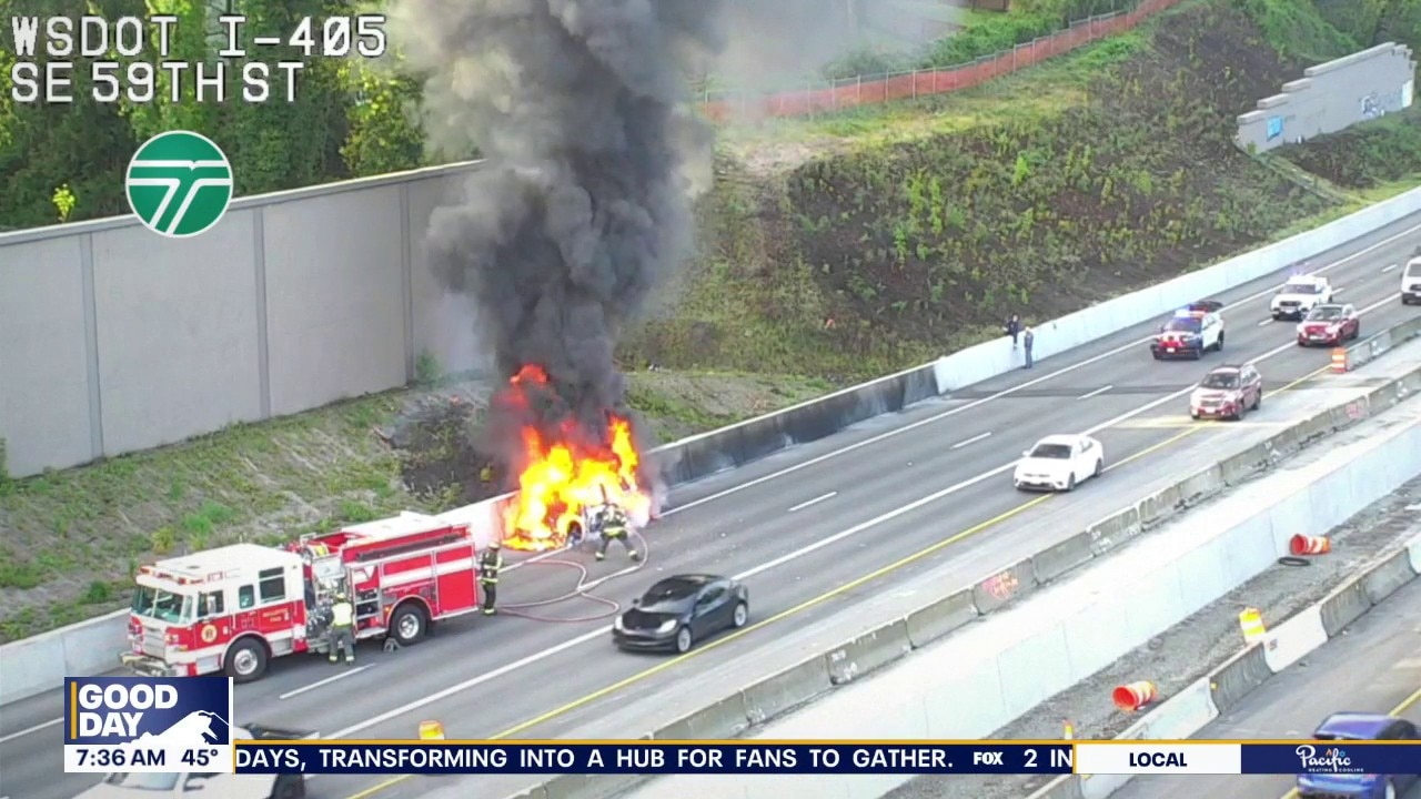 Car fire on I-405 near Bellevue, WA