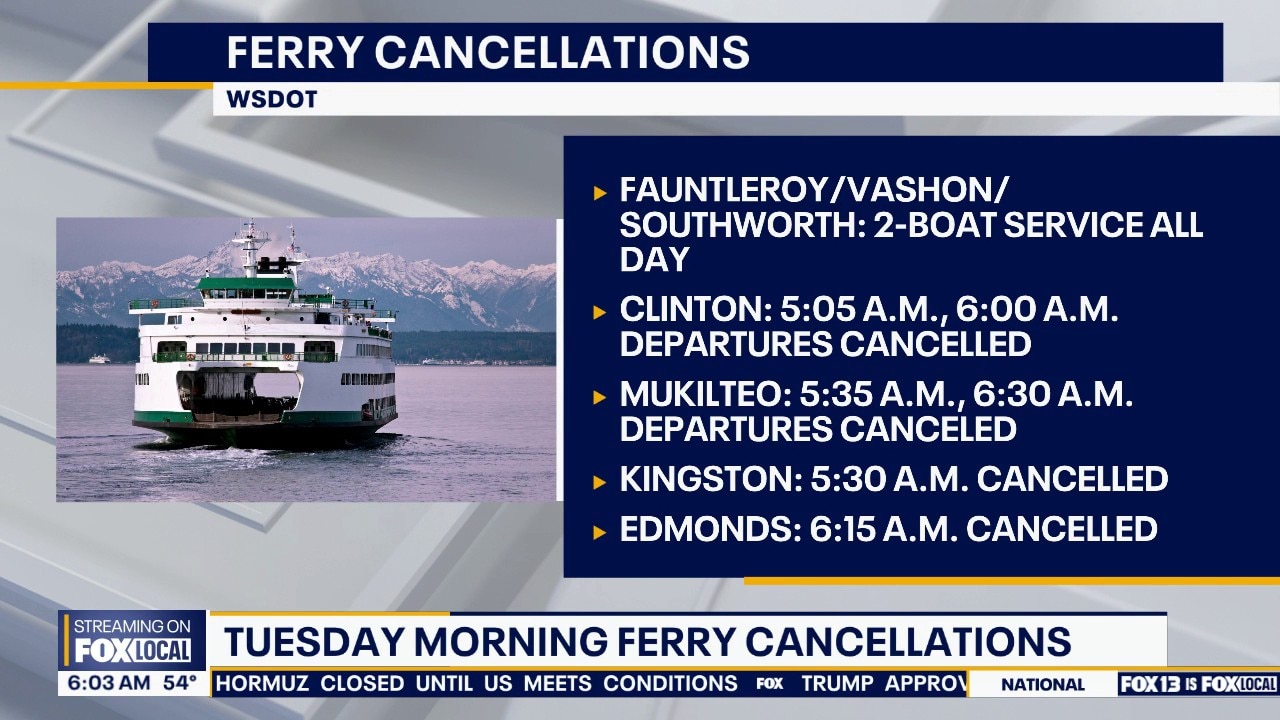 WA ferry cancellations 6 a.m. on Tuesday, Oct. 6