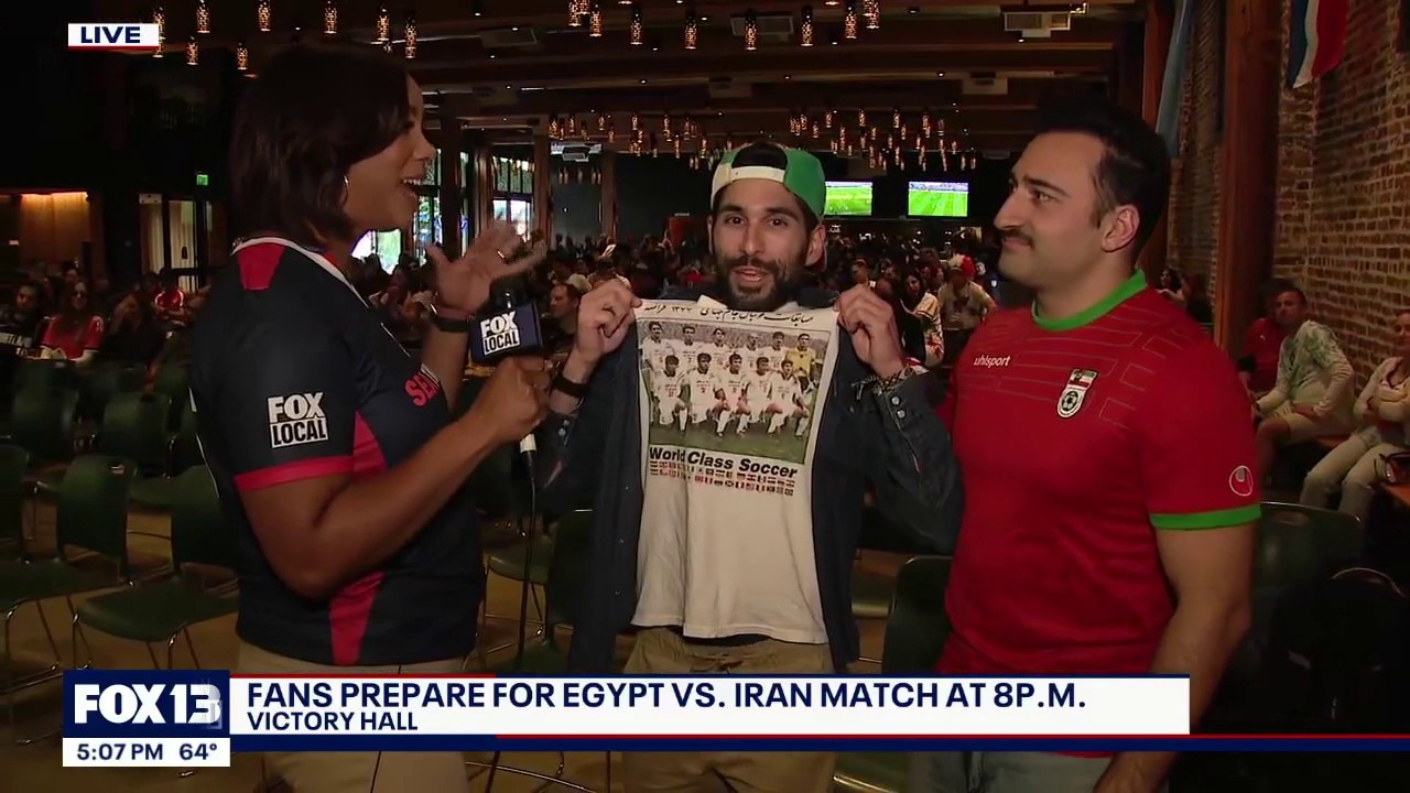 Fans gather at Victory Hall, Pier 62 ahead of Egypt-Iran match