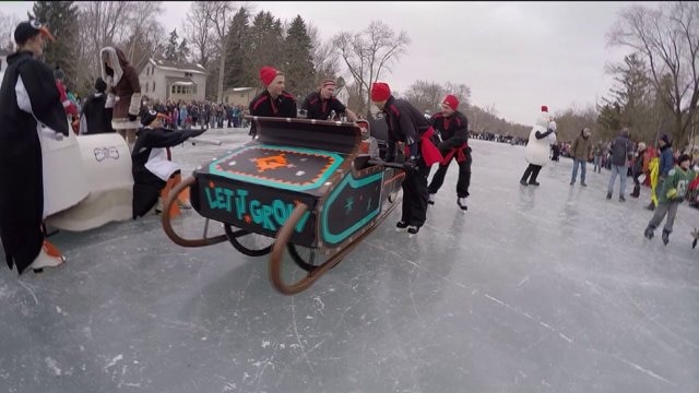 "We race our hearts out!" Seemingly the entire town of Cedarburg comes out for Winterfest "bed races"