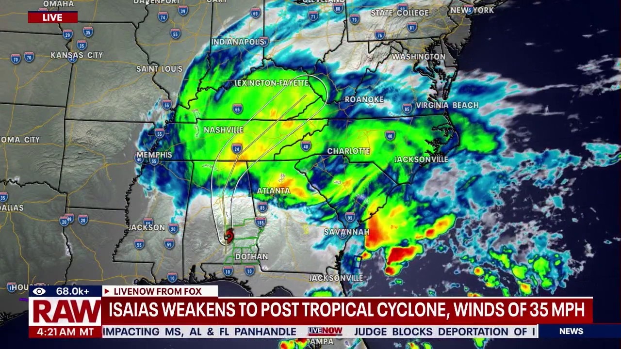 Isaias weakens to post tropical cyclone