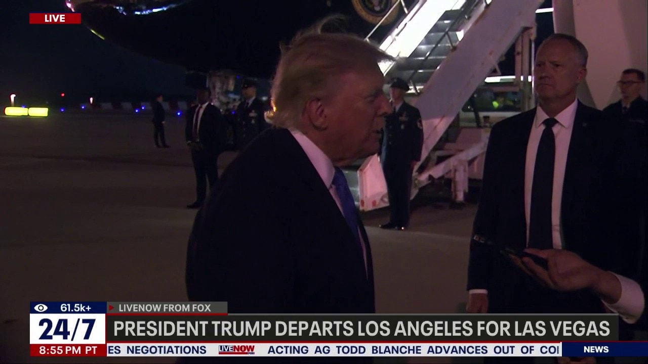 Trump gives Iran update while departing Los Angeles