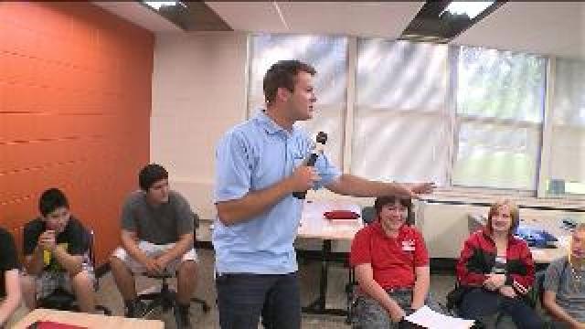 Chip hangs in the classroom at Waukesha STEM Academy