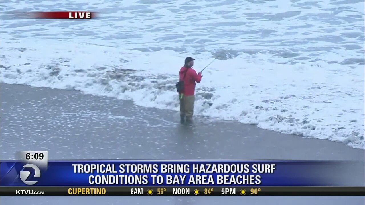 Beach hazards caused by tropical storms at Bay Area beaches