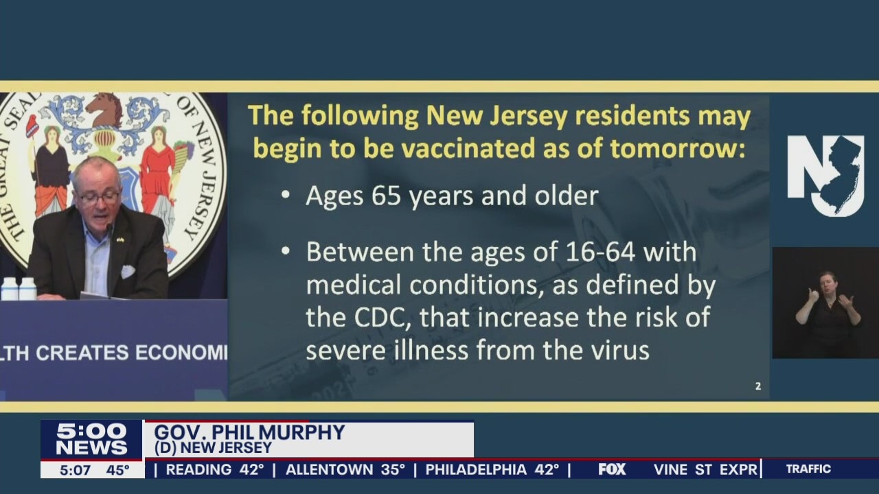 Murphy: People 65, older cleared to get vaccine in New Jersey
