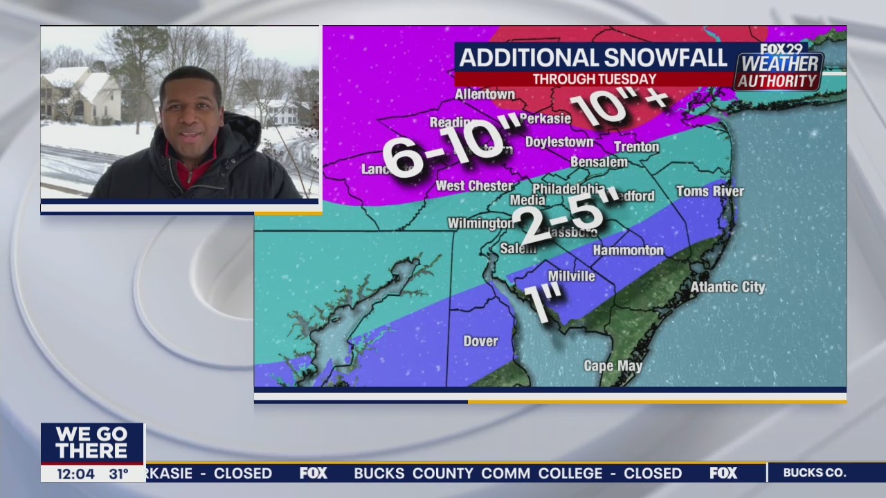 Several more inches of snow still to come Monday as nor'easter moves through