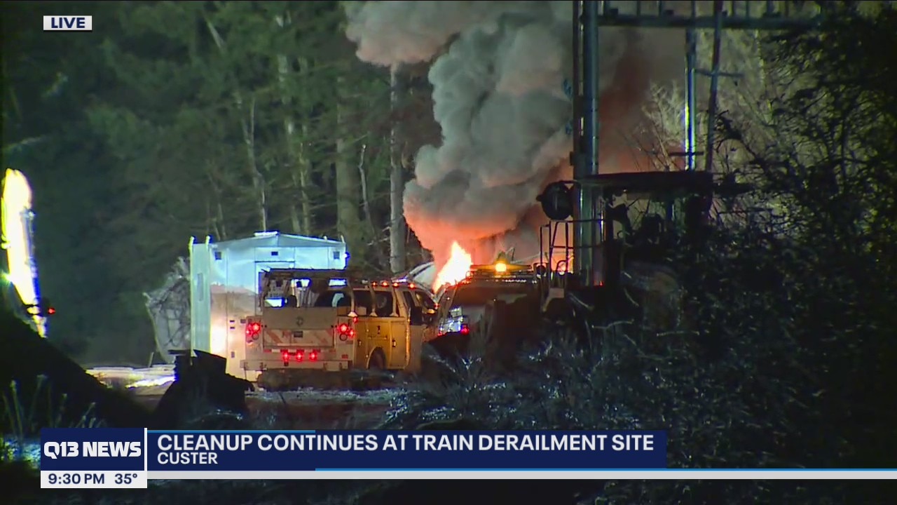 Crude oil ignites into flames at train derailment site