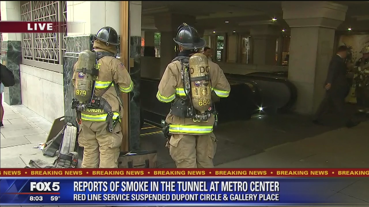 Service suspended along portion of Metro's Red Line after reports of smoke in tunnel at Metro Center