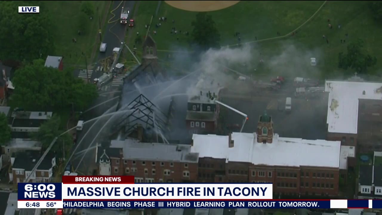 Crews battle 2-alarm fire at closed church in Tacony