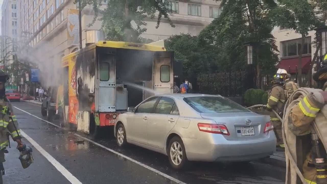 Flames destroy food truck in downtown DC