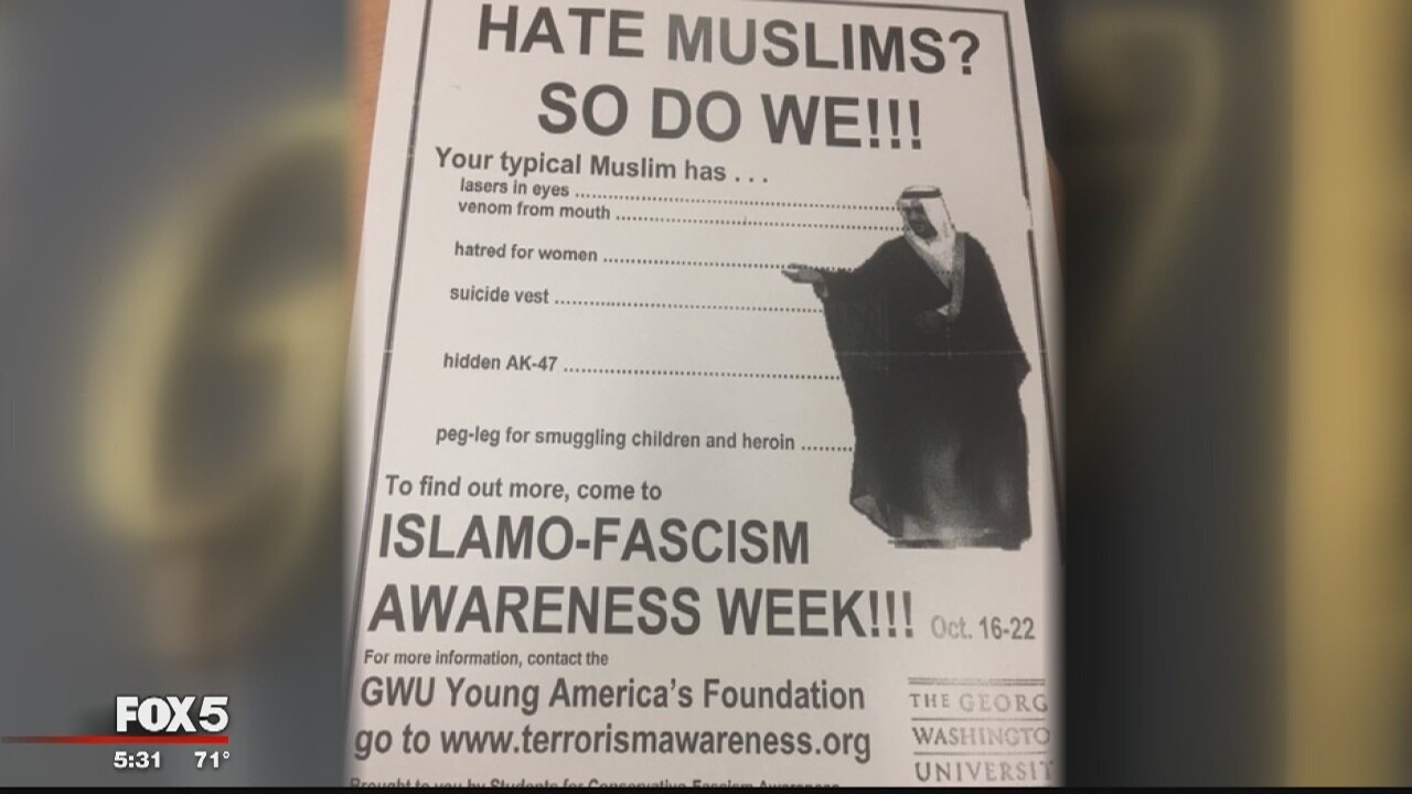 Conservative group at George Washington Uuniversity says they are being targeted by fake anti-Muslim flyer