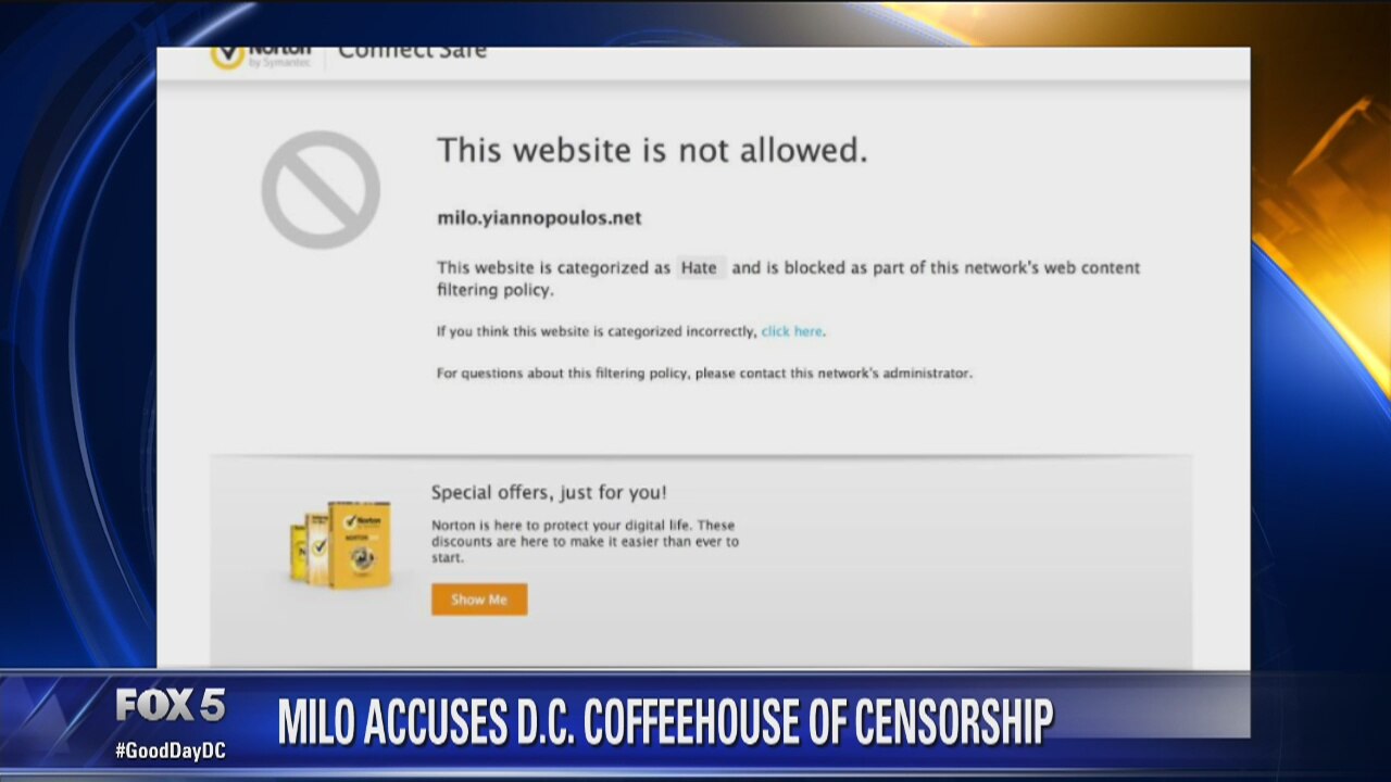 Milo Yiannopoulos accuses DC coffeehouse of censorship