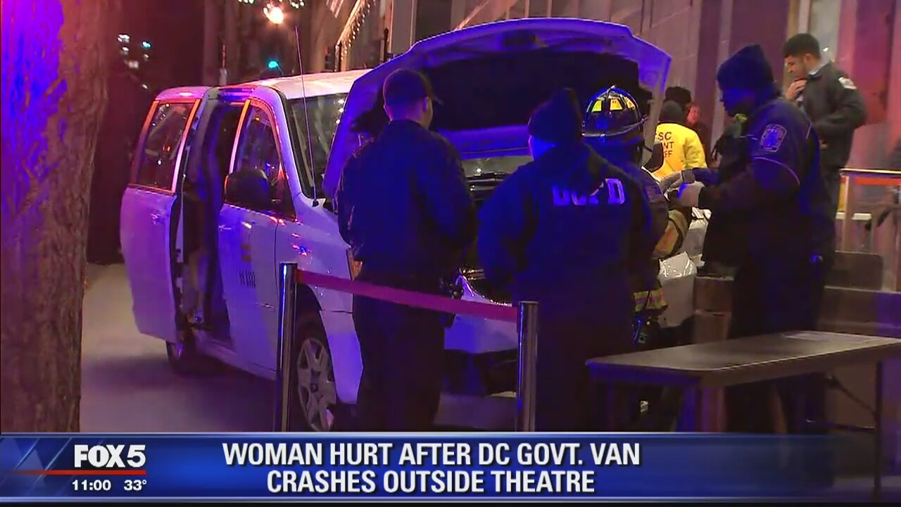 DC Department of Public Works van crashes outside of Warner Theatre; woman injured