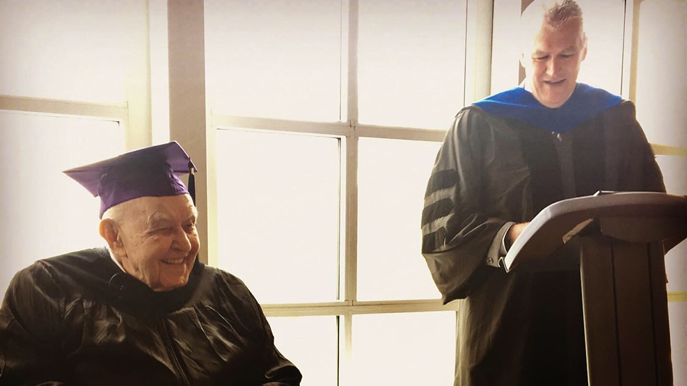 99-year-old WWII veteran receives degree from university decades after leaving school to serve