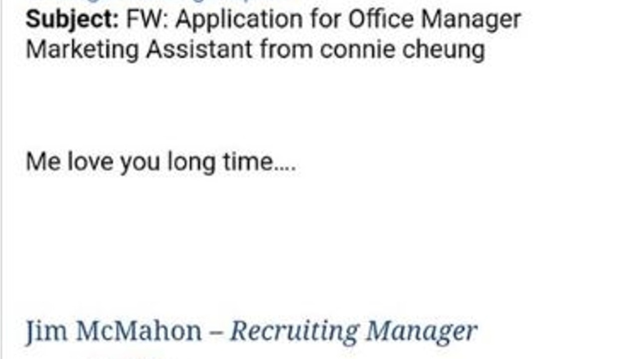 Recruiting manager emails ?me love you long time? to Asian American female job candidate