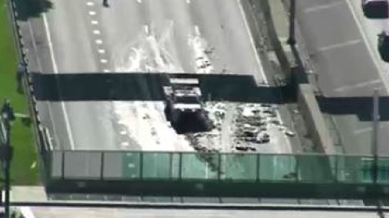 ?Hold your noses?: Big rig spills foul-smelling pig guts all over interstate