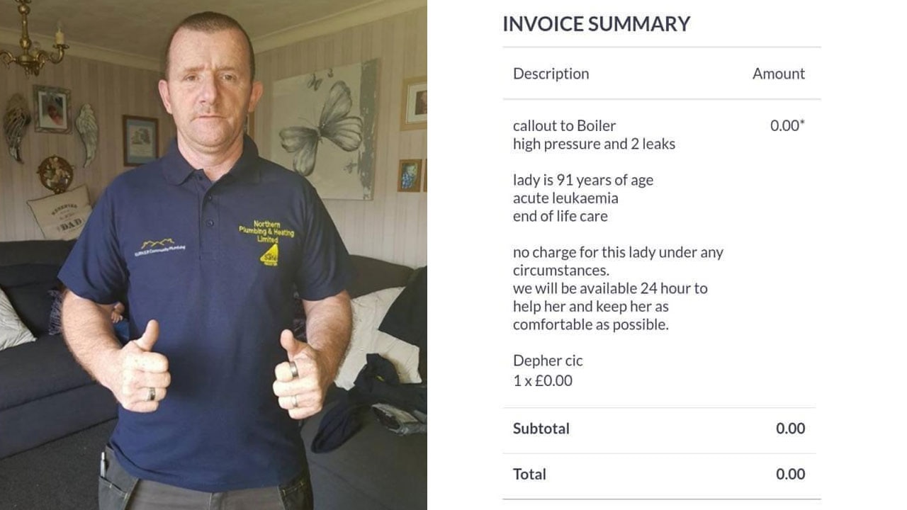 Plumber fixes cancer patient's boiler for free