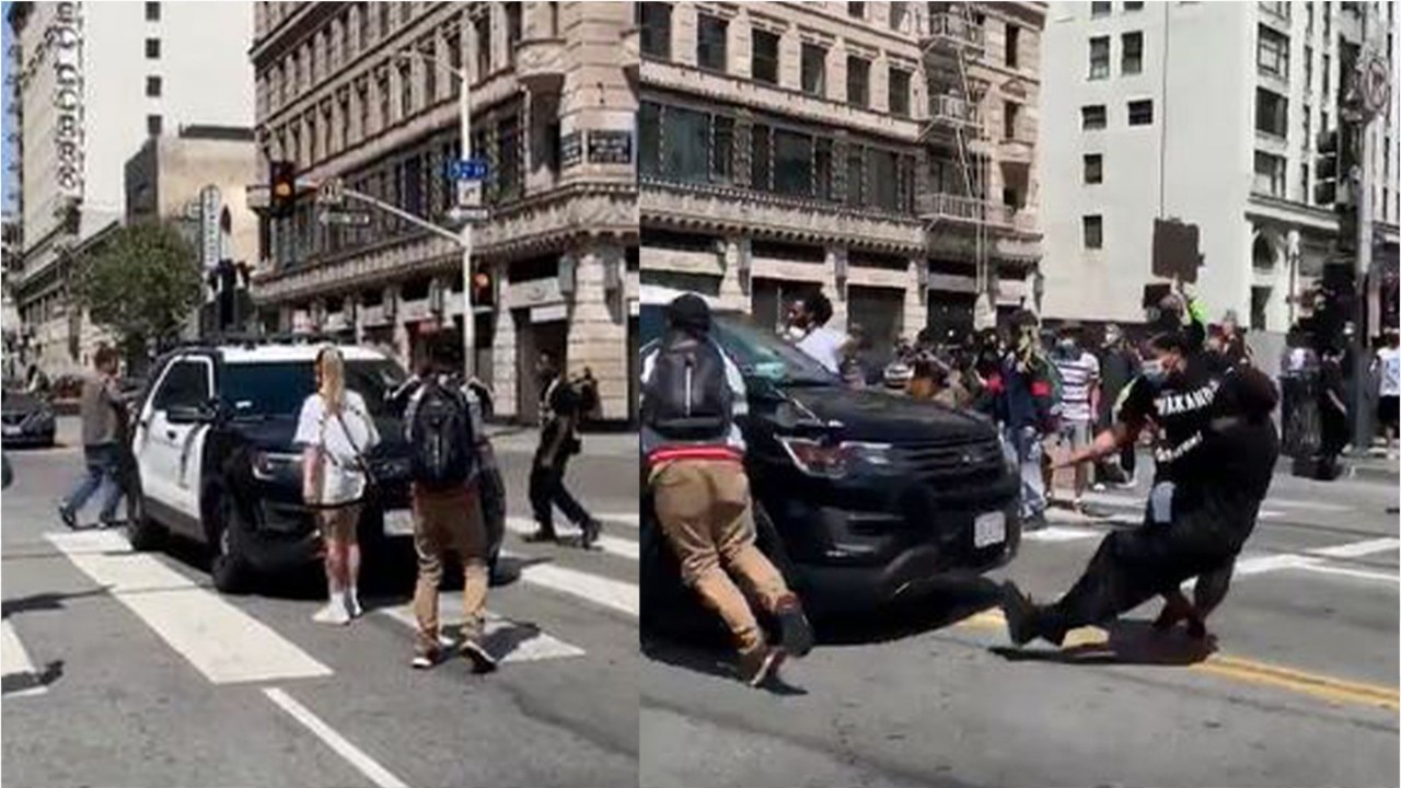 Video shows a Los Angeles Police Department vehicle was captured on video striking at least two protesters